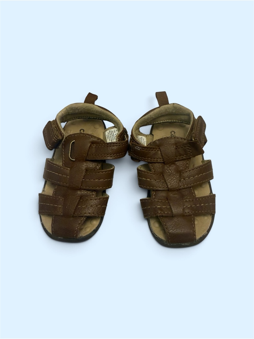 Toddler Brown Leather Fisherman Sandals with Hook-and-Loop Strap